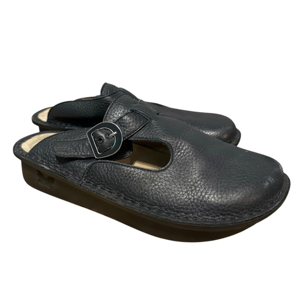 Algeria black pebbled leather slip on Mary Jane mule clogs 38 comfort shoes - Picture 1 of 13